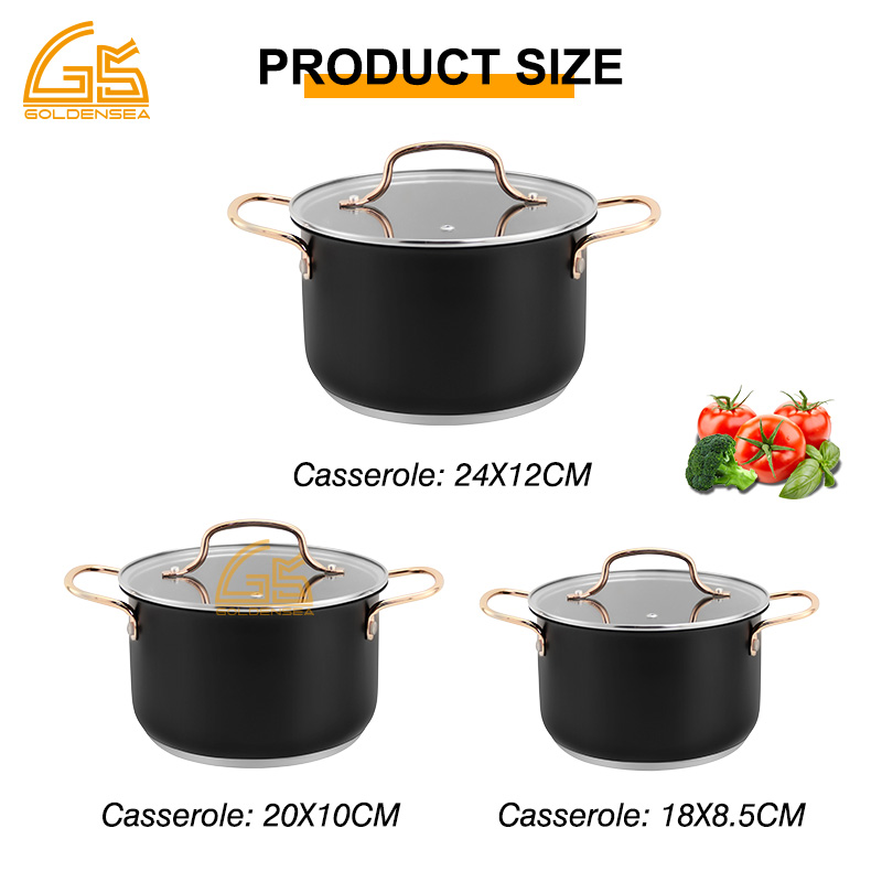 Goldensea ODM/ODM Factory Price 6pcs Stainless Steel Casserole Set Factory Cooking Pot Producer with Color Coating