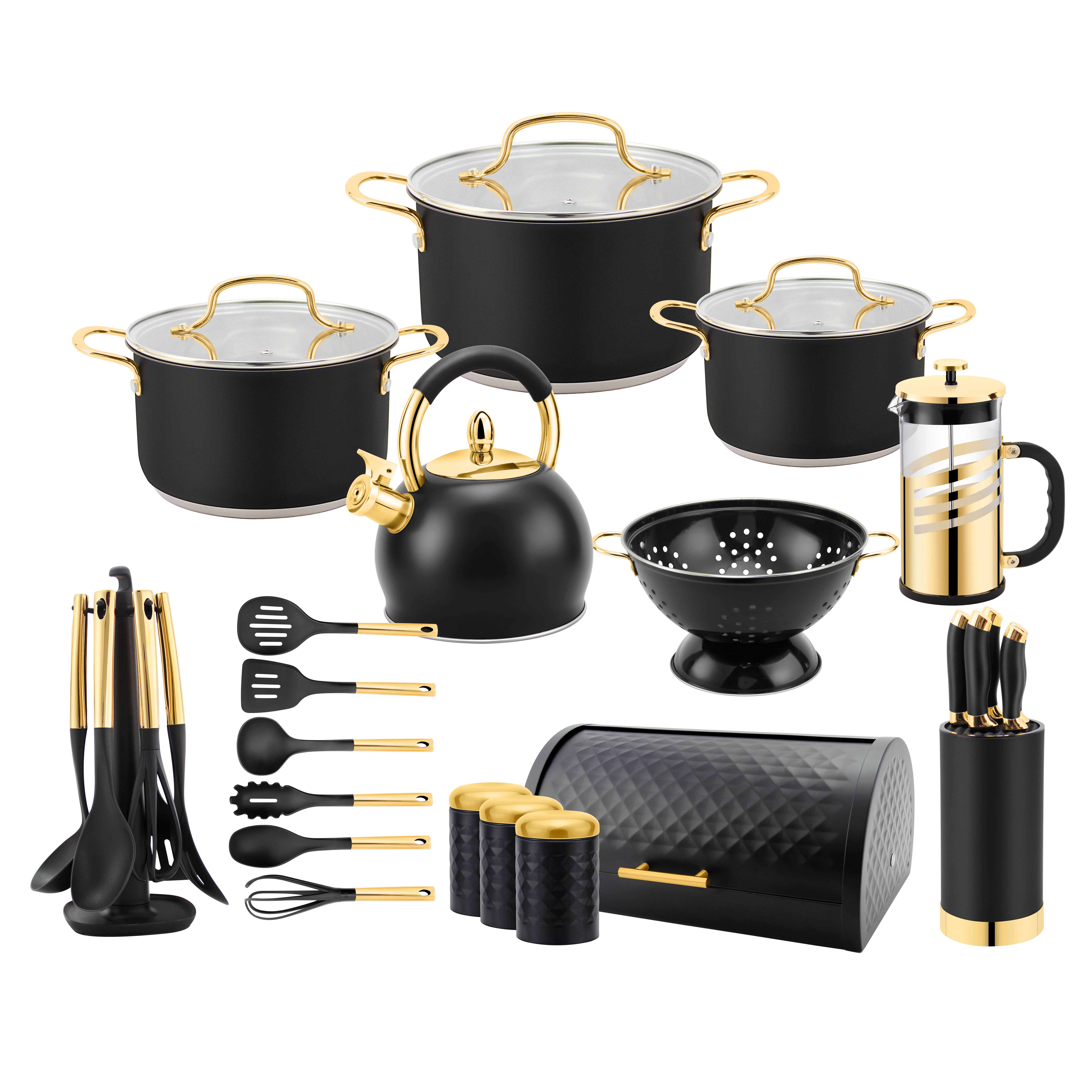 Goldensea New Design 26pcs Stainless Steel Cookware Set Kitchenware Set With Gold Color Coating