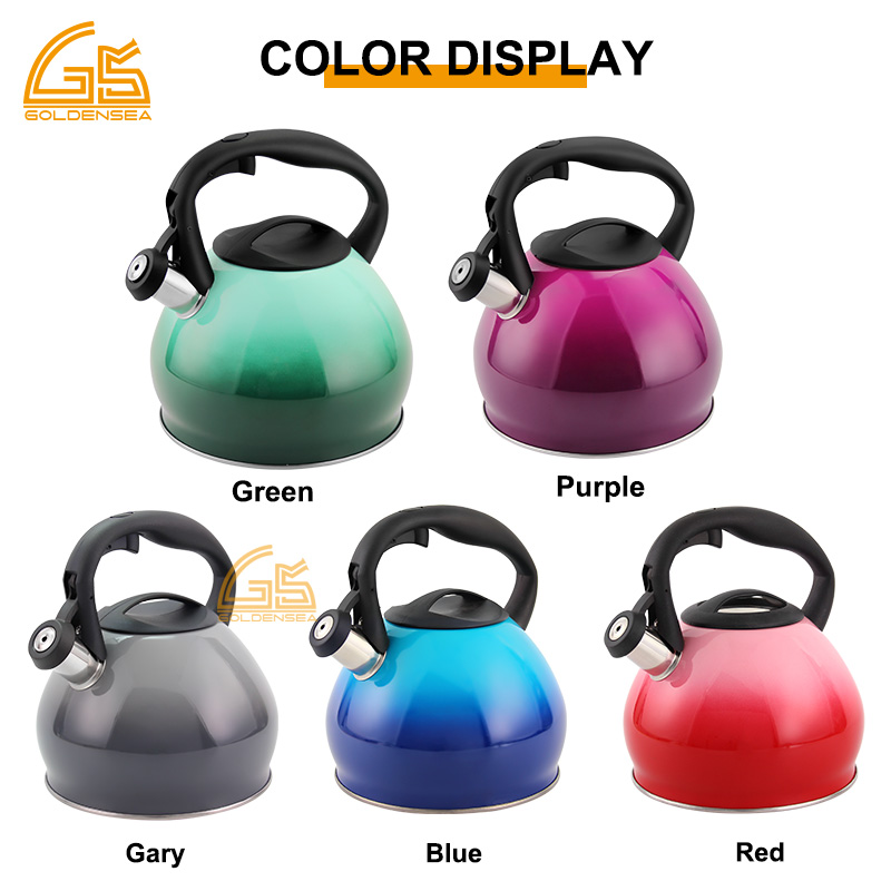 Goldensea Stainless Steel Whistling Water Tea Kettle Nylon Handle Stove Top Teapot With Gradient Color Coating.