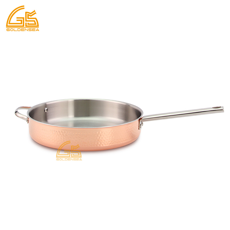 Goldensea Hight Quality Triply Gold Color Coating Stainless Steel 304 Cookware Set Factory Hammered Sharpe Casserole With Frying Pan.